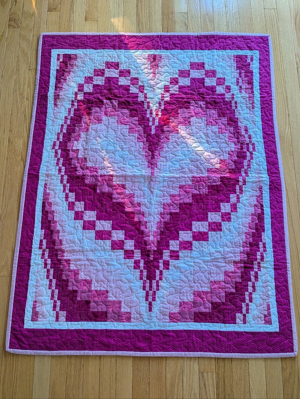 Artisan Handmade Pink Patchwork Heart Baby Quilt 52x40 Nursery Toddler Bedding